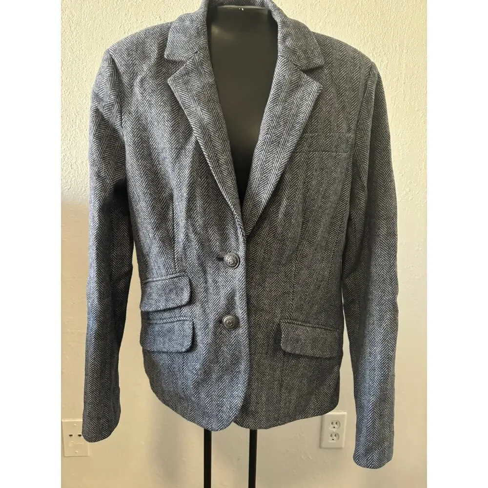 C. Wonder Womens Wool Blazer Notch Collar Gold Buttons Flap Pockets Black Sz 4